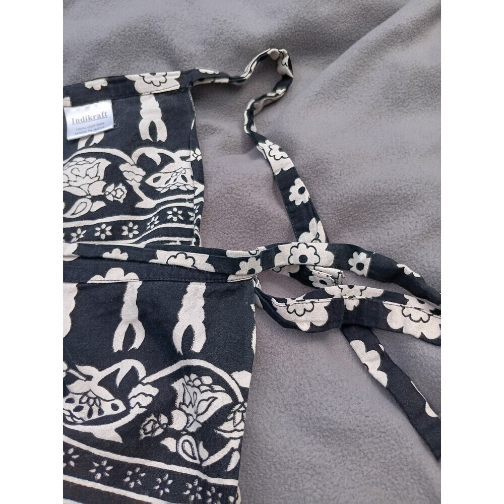 Indikraft Black White Floral Cotton Wrap Skirt Women’s OS Side Tie Boho - Picture 5 of 5